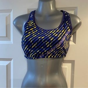 Athleta Double Dare Striped Sports Bra, Blue Yellow Cut Out Back Size M